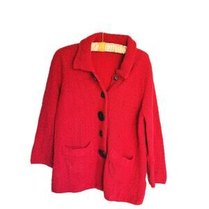 Willow Red Chunky Button-Up Cardigan Mixed Buttons Large